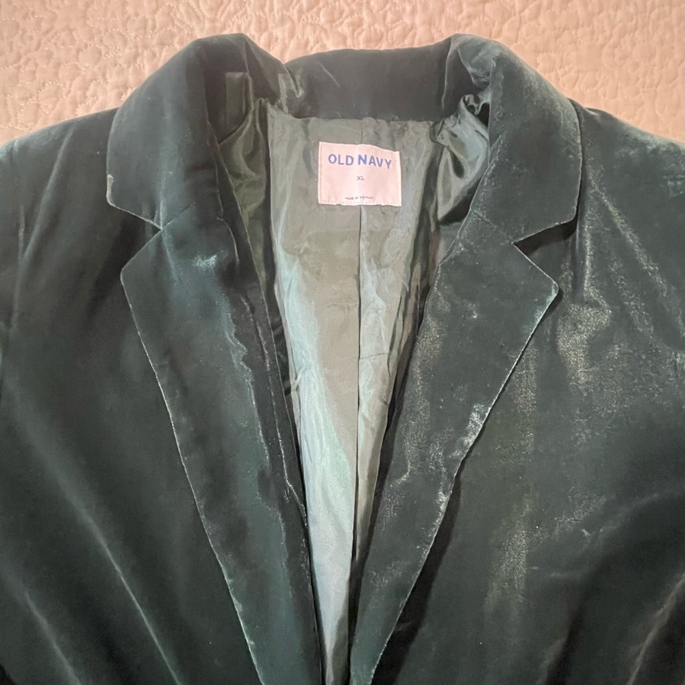 Old Navy NWT Green Velvet One Button Lined Blazer Size XL‎ Holiday Evening Fancy